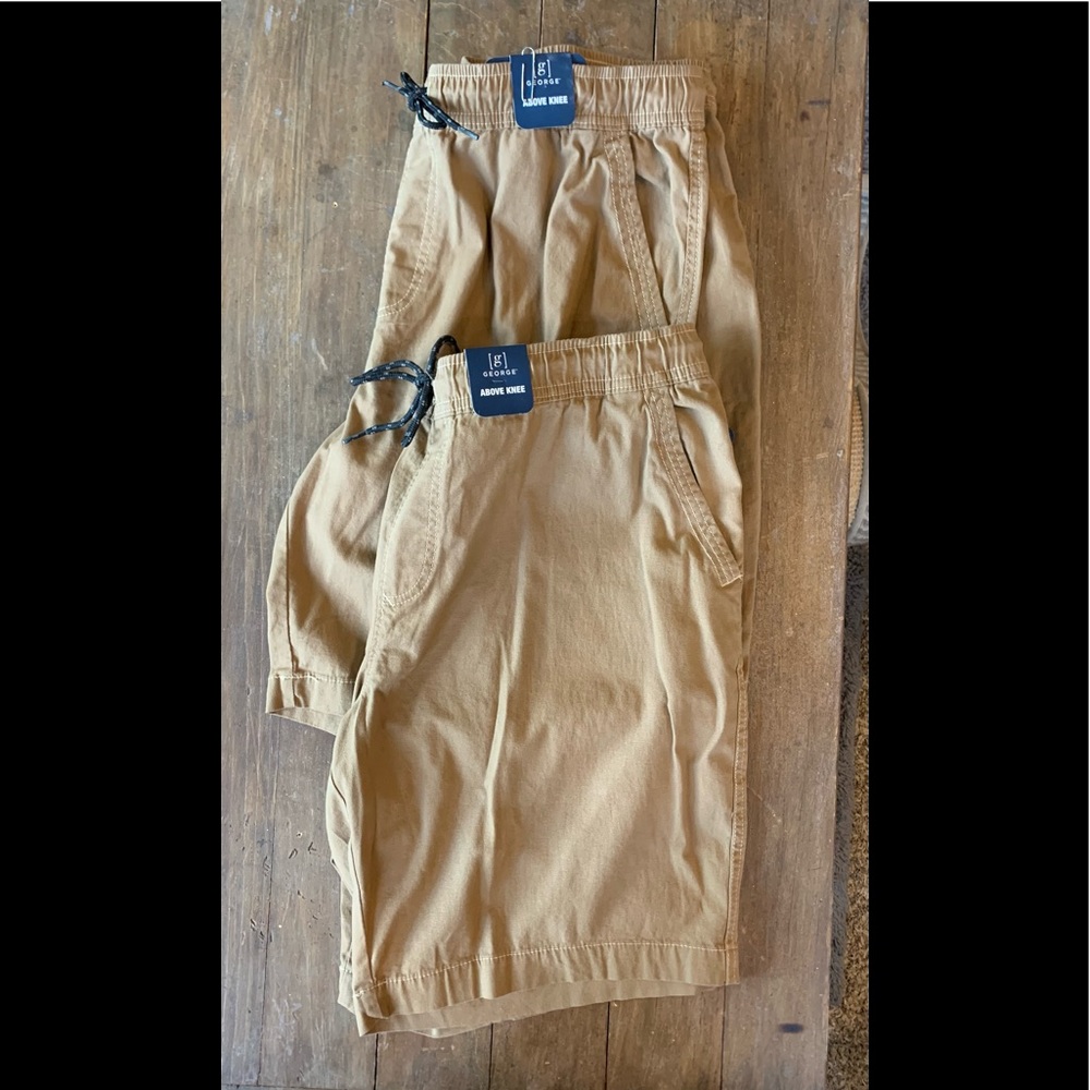 Men's brown tan camel jogger shorts L 36-38 stretch elastic waist cotton blend